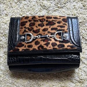Leopard Print and Black Leather Women's Bag